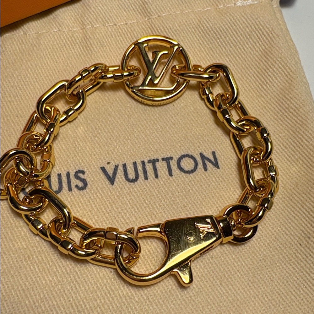 Louis Vuitton Gold-Tone Chain Bracelet with LV Charm - Picture 2 of 6